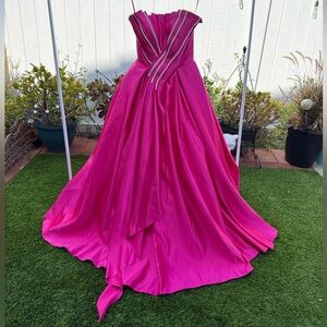 Strapless Fuchsia Evening Ball Gown Rhinestone Detail - Hot Pink Evening Dress